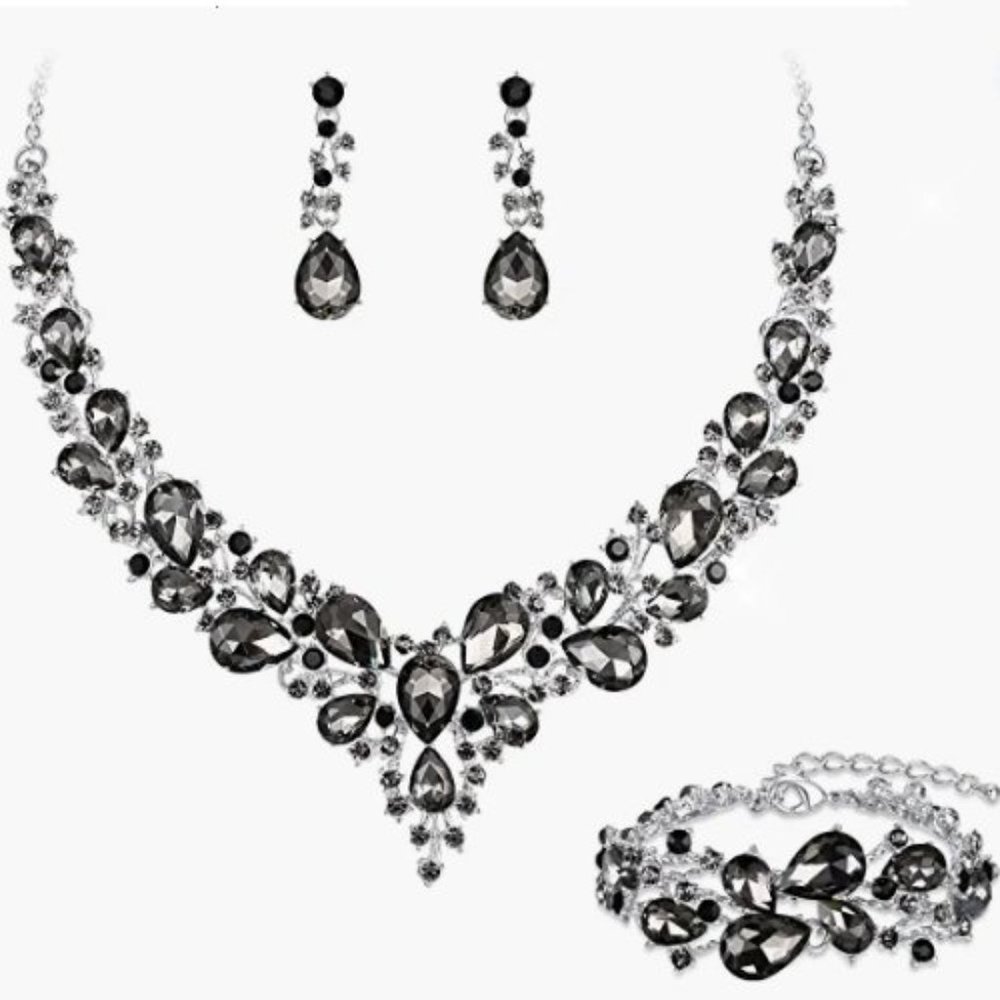 NEW Sparkling Bling Swarovski Crystal Rhinestone Wedding Necklace Set + … - Picture 2 of 16